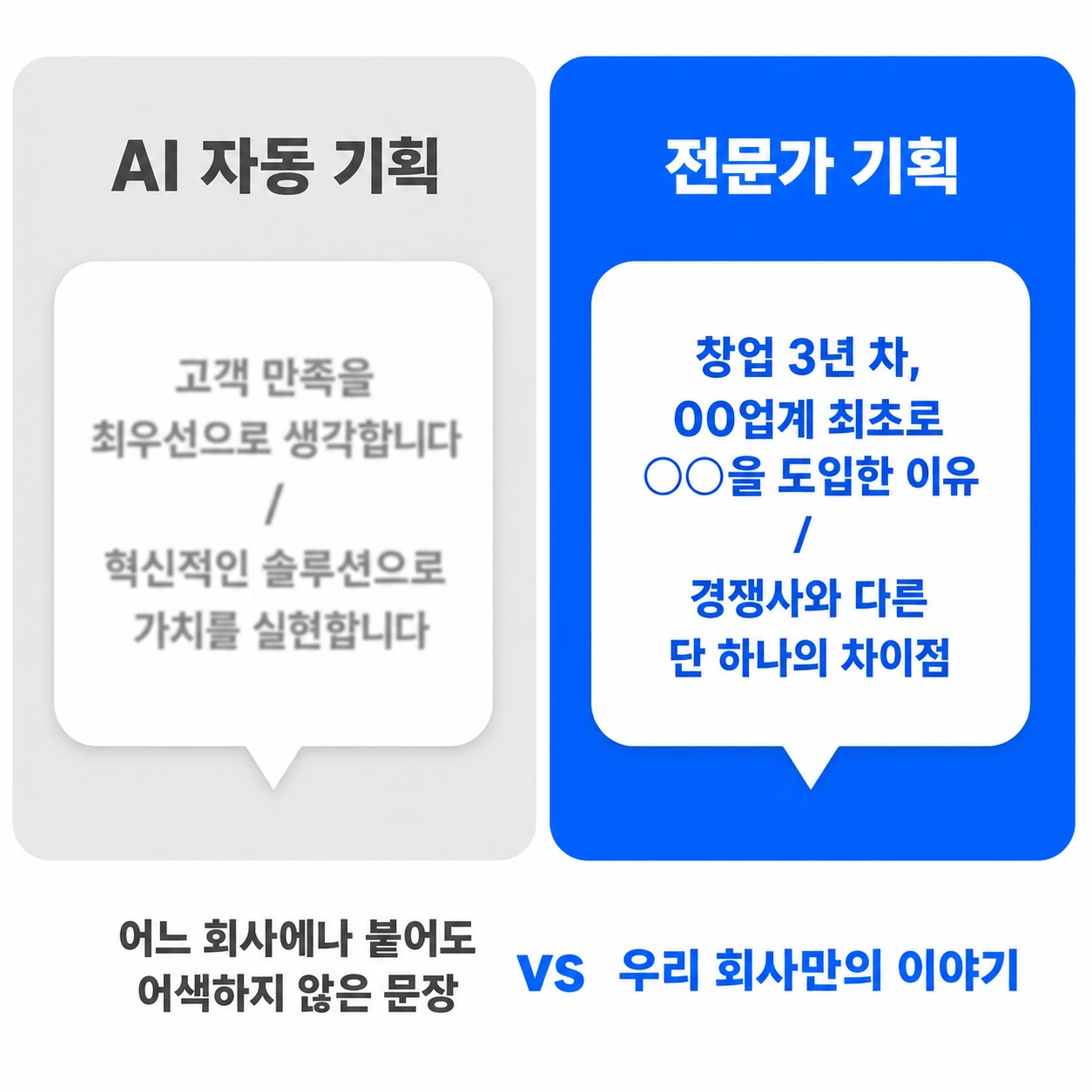 AI PPT 범용 문장 한계 vs PPT 제작 대행 맞춤 기획 비교