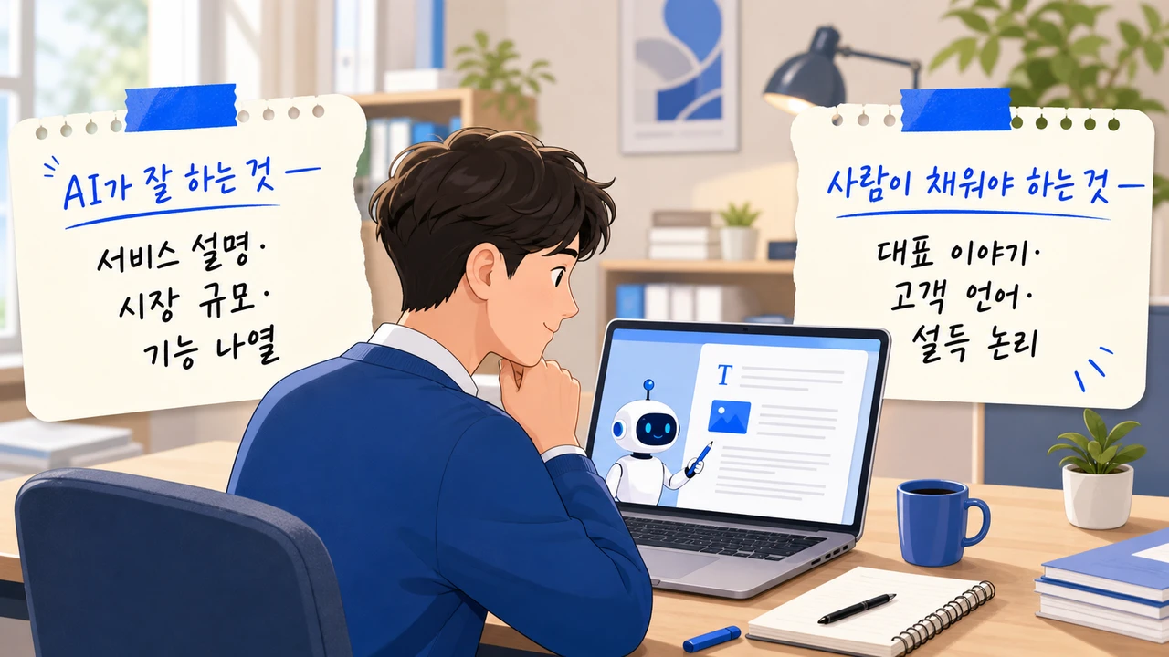 AI가 잘 하는 회사소개서 영역과 사람이 채워야 하는 영역 비교