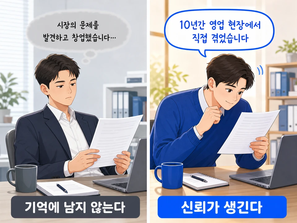 대표 이야기 유무에 따른 회사소개서 인상 차이 비교