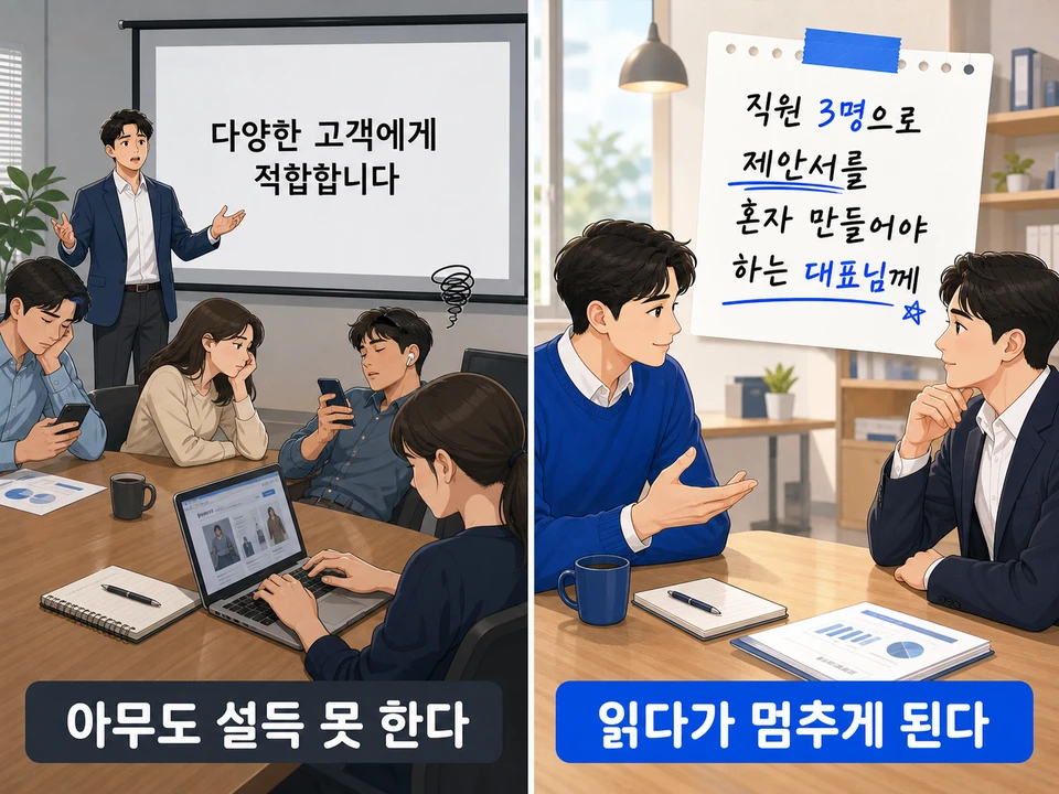 광범위한 타겟 언어와 구체적인 고객 언어의 설득력 차이