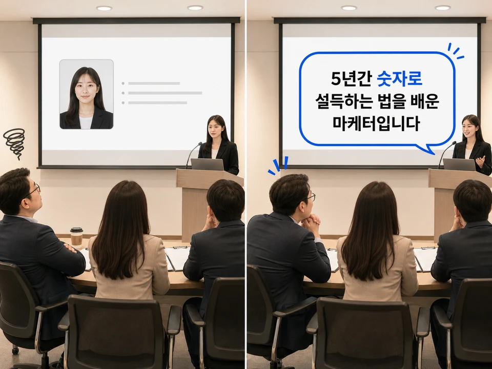 자기소개PPT 첫 슬라이드 포지셔닝 문장 배치 전후 비교