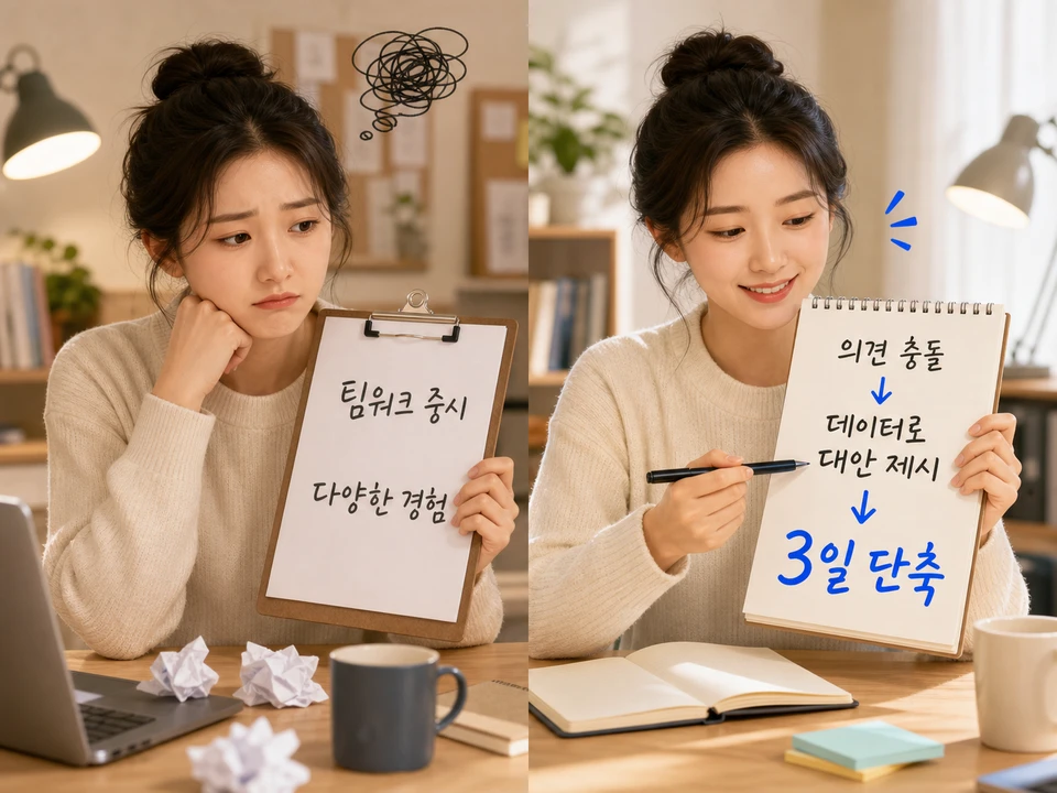 자기소개PPT 경험 슬라이드 나열형과 증명형 비교 인포그래픽
