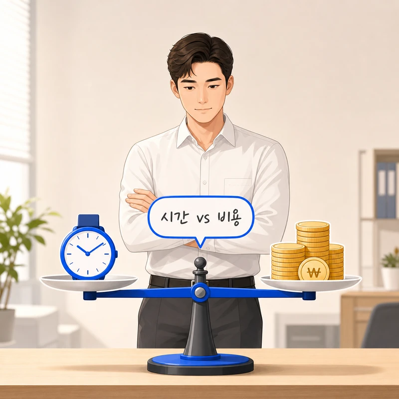 PPT제작업체에 맡길지 시간과 비용을 저울질하며 고민하는 실무자