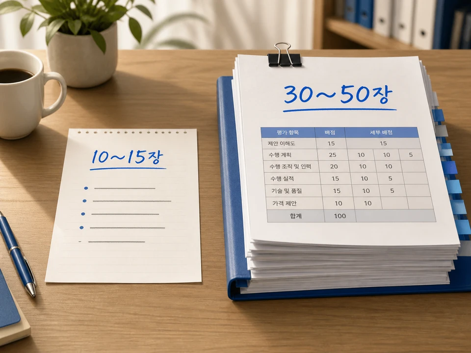 약식 제안서와 정식 입찰 제안서 분량 비교 - 제안서양식